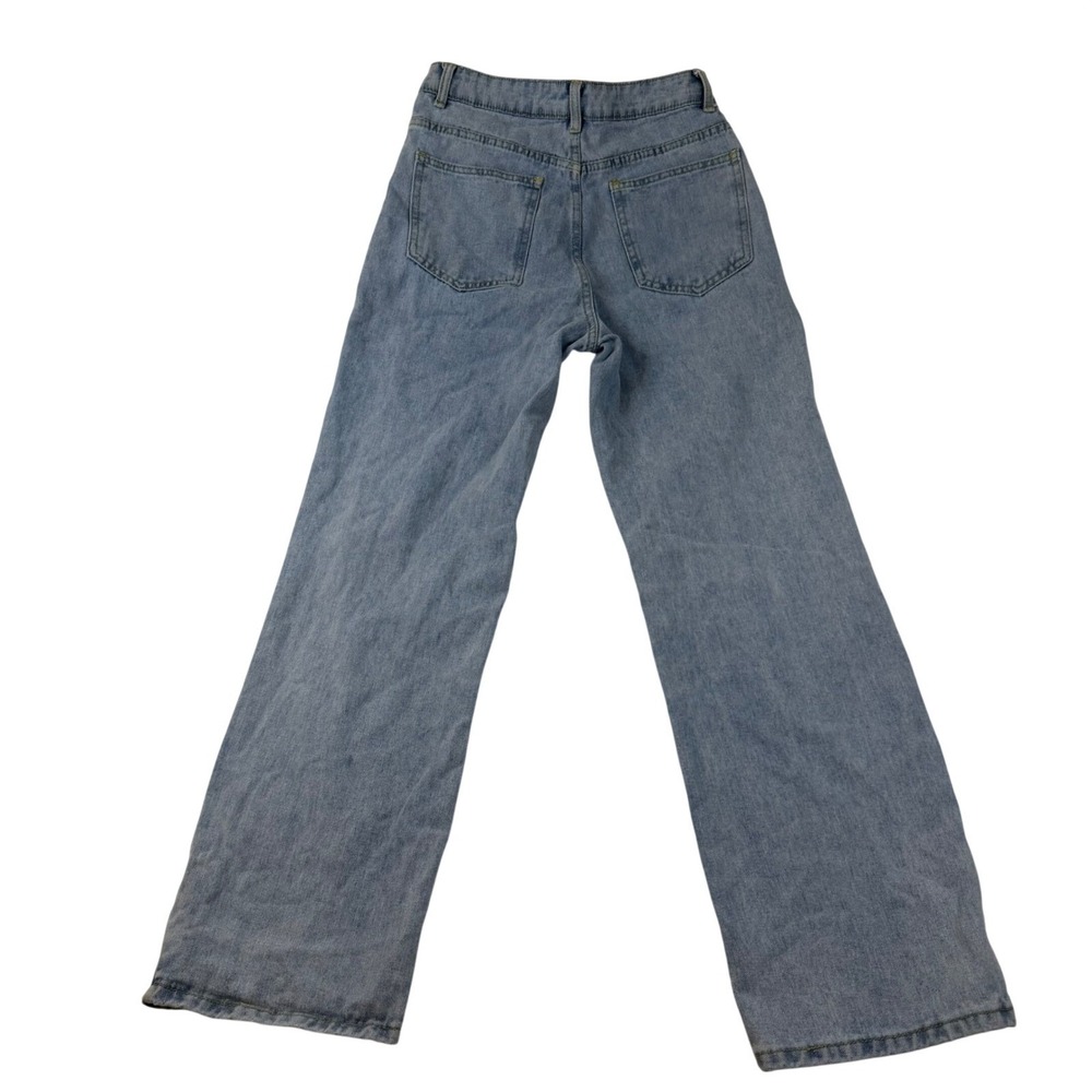 SHEIN Light Wash Distressed High Waisted Wide Leg Jeans Size 26 Blue Denim 1541 - Picture 2 of 8